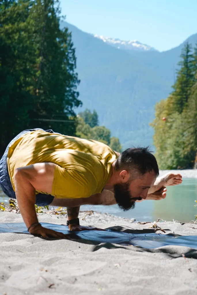 Balanced asana pose at the river beach (Photo credit: Haley Bowen)