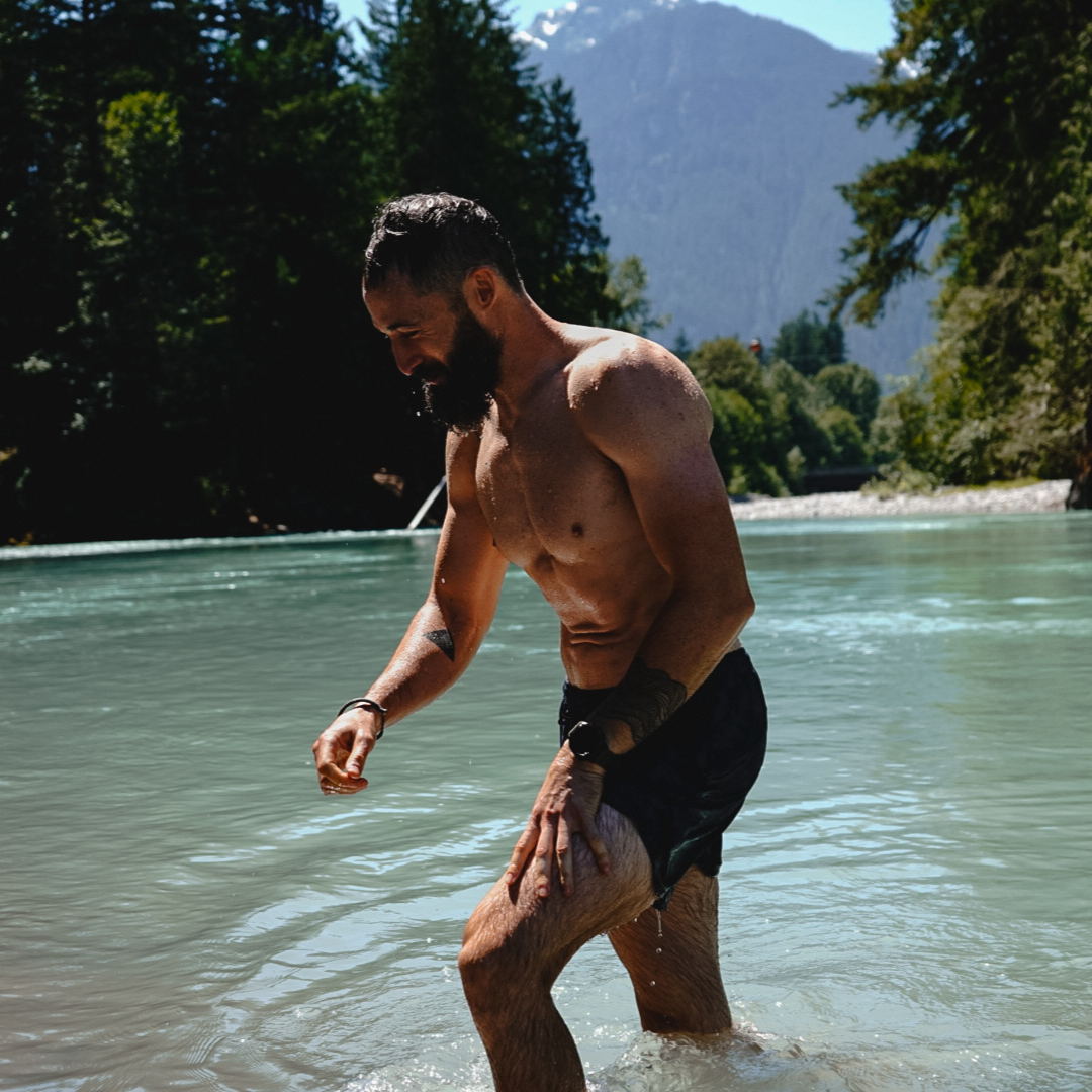 Dave of Sundada Natural Performance taking a cold dip (Photo Credit: Haley Bowen)